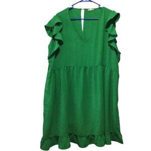 Jodifl  Green Ruffle Sleeve Tiered Babydoll Dress Plus Size 2X